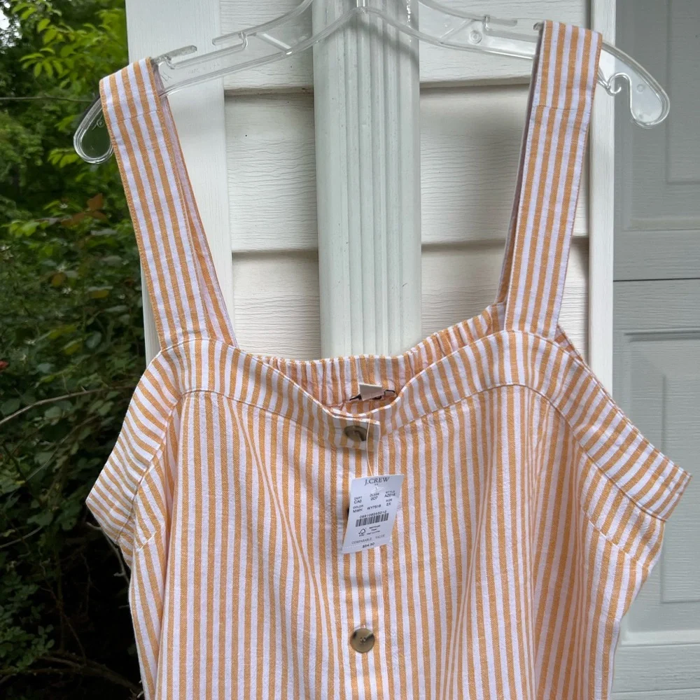 NWT J. Crew Cute Yellow White Stripe Button Front Strap Sleeveless Blouse - Picture 2 of 6